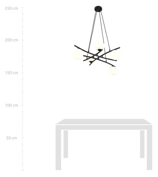 Závěsné svítidlo ESSA 5 – černé, opálové sklo, 5× E14, šířka 100 cm