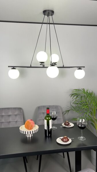 Závěsné svítidlo ESSA 5 – černé, jantarové sklo, 5× E14, šířka 100 cm