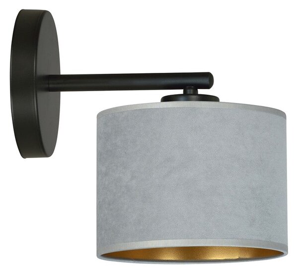 Nástěnné svítidlo HILDE K1 – černé, šedé textilní stínidlo, 1× E27, šířka 18 cm