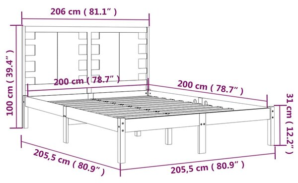 Rám postele černý masivní borovice 200 x 200 cm 3104242
