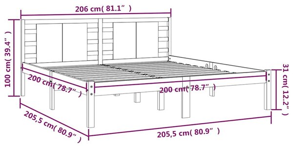 Rám postele šedý masivní borovice 200 x 200 cm 3104240