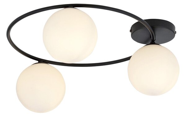 Stropní svítidlo SOPRA 3 – černé, opálové sklo, 3× E14, šířka 47 cm