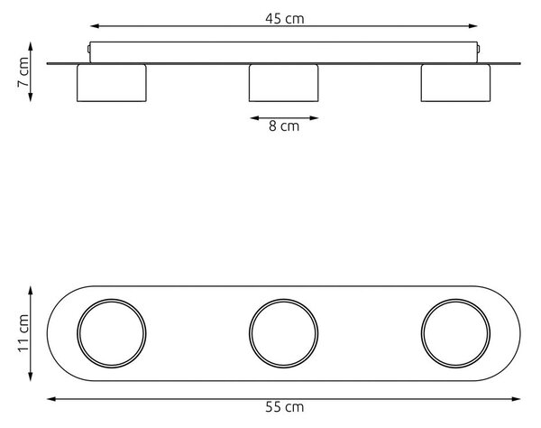 Stropní svítidlo DIAZ 3 – černé, 3× GX53, šířka 55 cm