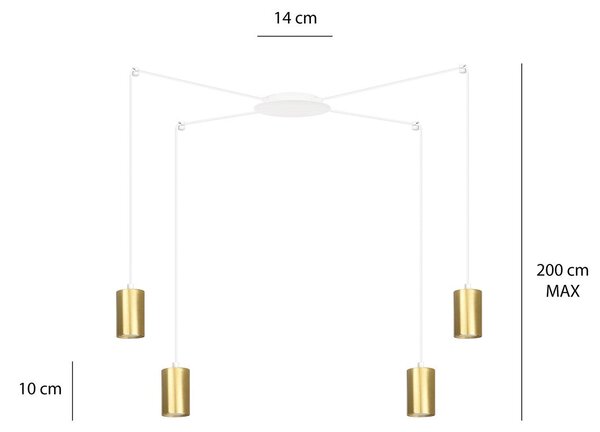 Závěsné svítidlo TRAKER 4 – bílé / zlaté, 4× GU10, šířka 300 cm