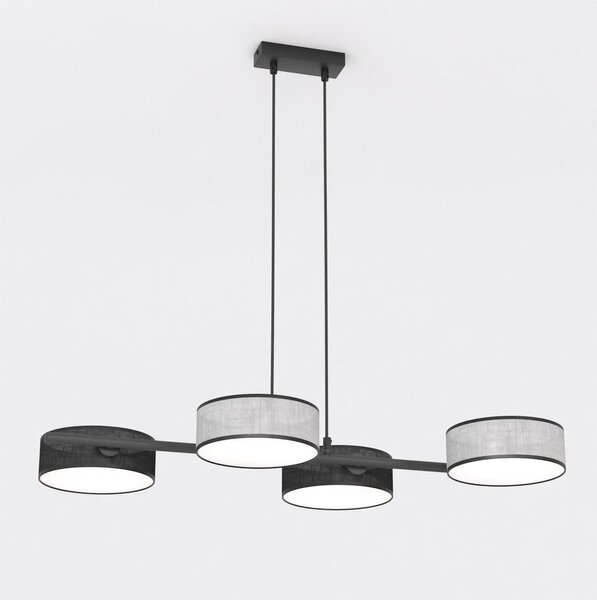 Závěsné svítidlo DRUMZ 4 – černé / šedé, textilní stínidla, 4× E14, šířka 80 cm