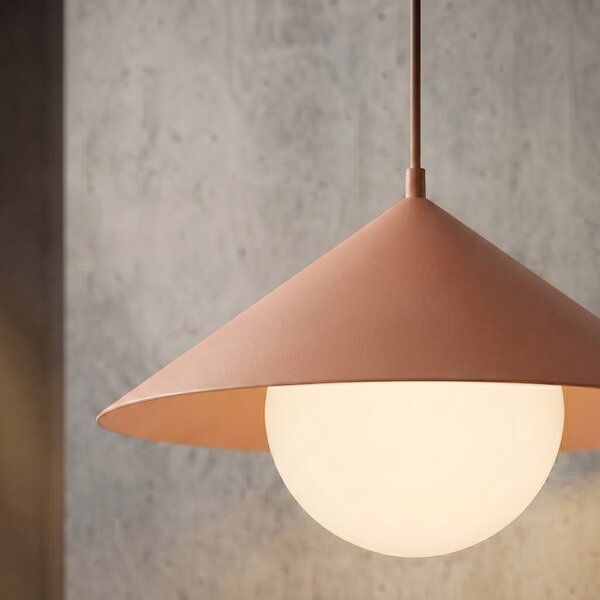 Závěsné svítidlo MONO 1S – korálové, bílé sklo, 1× E14, šířka 31 cm