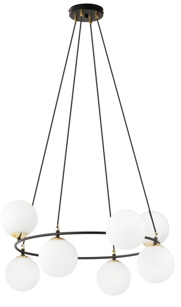 Závěsné svítidlo AZURA 8 – černé, opálové sklo, 7× E14, šířka 75 cm