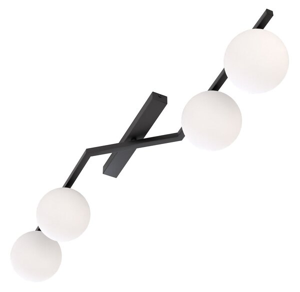 Stropní svítidlo NATON 4 – černé, opálové sklo, 4× E14, šířka 100 cm