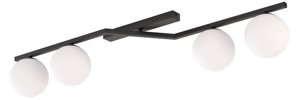 Stropní svítidlo NATON 4 – černé, opálové sklo, 4× E14, šířka 100 cm