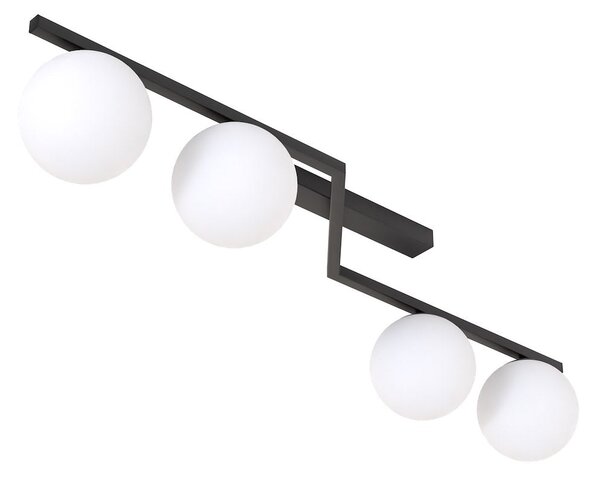 Stropní svítidlo NATON 4 – černé, opálové sklo, 4× E14, šířka 100 cm