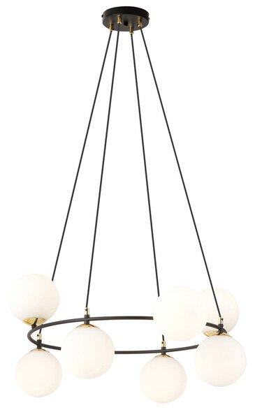 Závěsné svítidlo AZURA 8 – černé, opálové sklo, 7× E14, šířka 75 cm