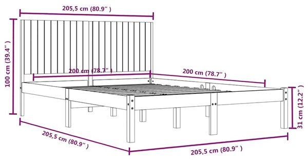 Rám postele černý masivní borovice 200 x 200 cm 3104437