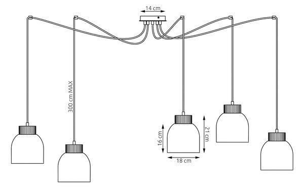 Závěsné svítidlo KRU 5 – moka, 5× E27, šířka 300 cm