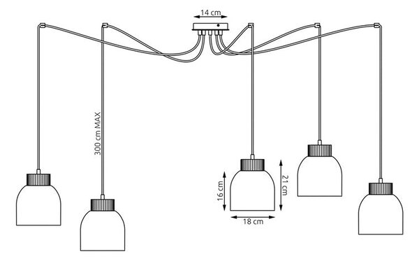 Závěsné svítidlo KRU 5 – moka, 5× E27, šířka 300 cm