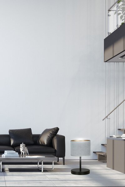 Stolní lampa HILDE LN1 – černá, šedé textilní stínidlo, 1× E27, šířka 18 cm