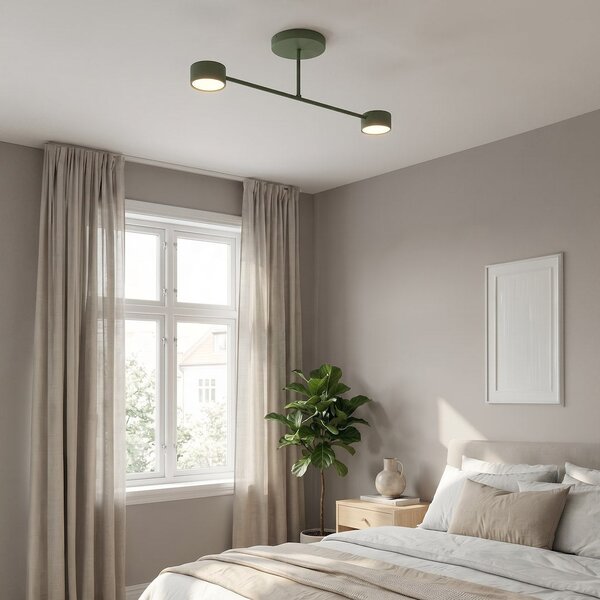Stropní svítidlo HALO 2 – olivově zelené, 2× GX53, šířka 60 cm