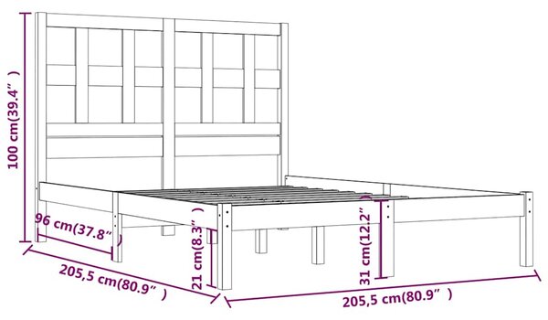 Rám postele černý masivní borovice 200 x 200 cm 3104502