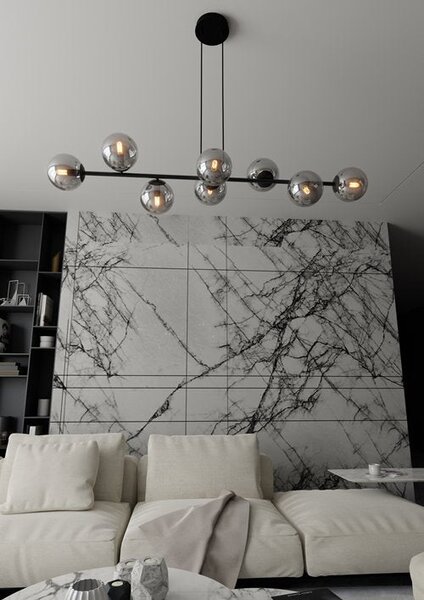 Závěsné svítidlo ROSSI 8 – černé, grafitové sklo, 8× E14, šířka 130 cm