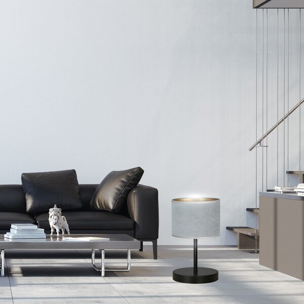 Stolní lampa HILDE LN1 – černá, šedé textilní stínidlo, 1× E27, šířka 18 cm