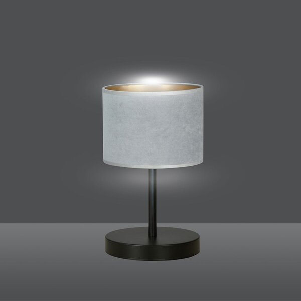 Stolní lampa HILDE LN1 – černá, šedé textilní stínidlo, 1× E27, šířka 18 cm