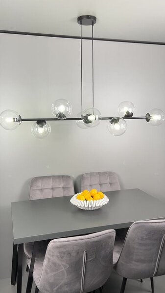 Závěsné svítidlo ROSSI 8 – černé, grafitové sklo, 8× E14, šířka 130 cm