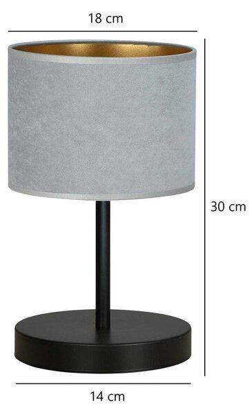 Stolní lampa HILDE LN1 – černá, šedé textilní stínidlo, 1× E27, šířka 18 cm