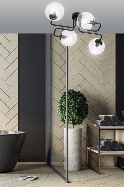 Stropní svítidlo BRENDI 4 – černé, čiré sklo, 4× E14, šířka 55 cm