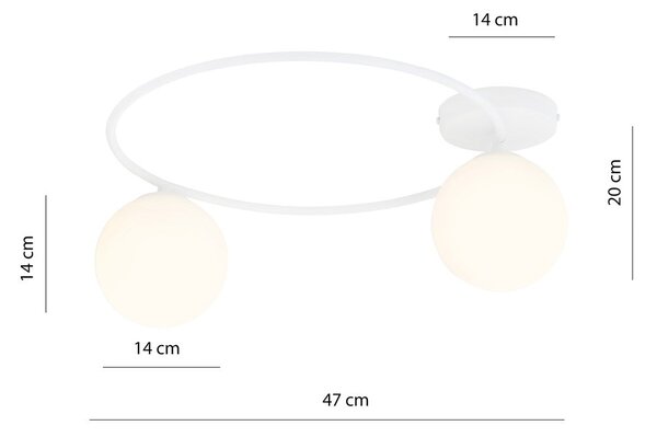 Stropní svítidlo SOPRA 2 – bílé, opálové sklo, 2× E14, šířka 47 cm