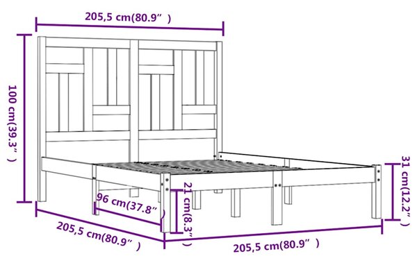 Rám postele šedý masivní borovice 200 x 200 cm 3104565