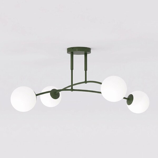 Stropní svítidlo PREGOS 4 – olivově zelené, bílé sklo, 4× E14, šířka 60 cm