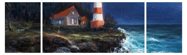 Obraz - Maják na břehu oceánu, aquarel (170x50 cm)