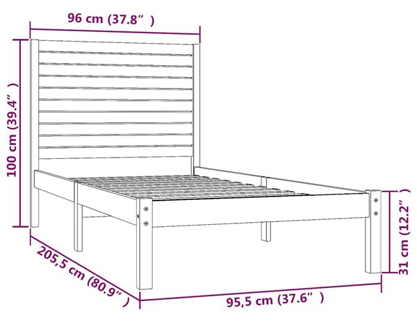 Rám postele bílý masivní dřevo 90 x 200 cm 3104594