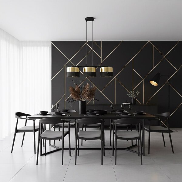 Závěsné svítidlo LUX 3 – černé / zlaté, textilní stínidla, 3× E27, šířka 70 cm