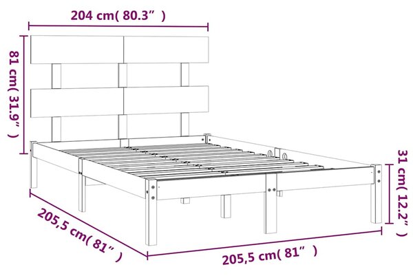 Rám postele bílý masivní dřevo 200 x 200 cm 3104694