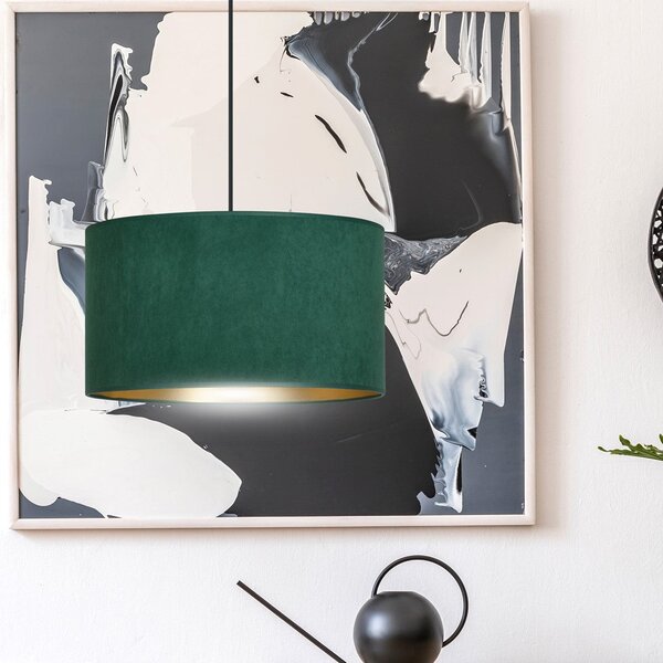 Závěsné svítidlo HILDE 1 – černé, zelené textilní stínidlo, 1× E27, šířka 35 cm