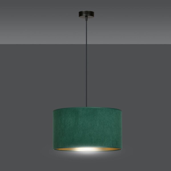 Závěsné svítidlo HILDE 1 – černé, zelené textilní stínidlo, 1× E27, šířka 35 cm