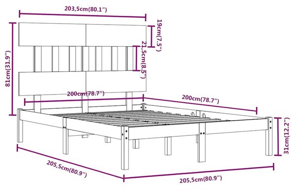 Rám postele bílý masivní dřevo 200 x 200 cm 3104759