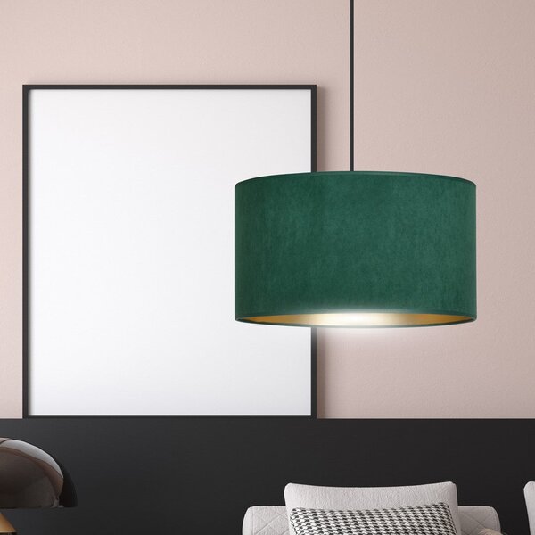 Závěsné svítidlo HILDE 1 – černé, zelené textilní stínidlo, 1× E27, šířka 35 cm