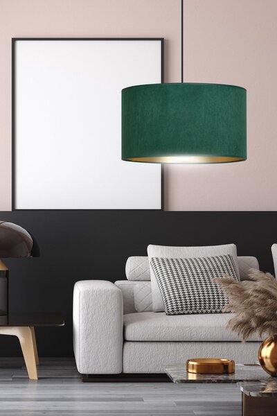 Závěsné svítidlo HILDE 1 – černé, zelené textilní stínidlo, 1× E27, šířka 35 cm