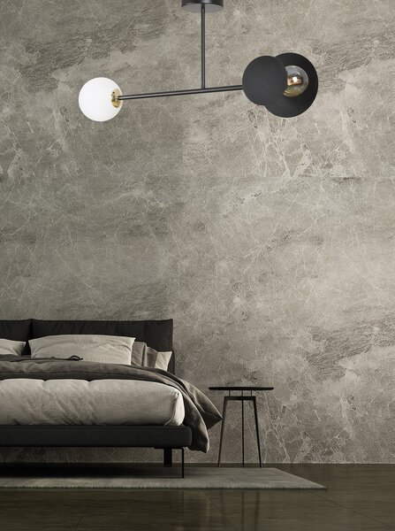 Stropní svítidlo MINERVA 2 – černé, bílé sklo, 2× E27, šířka 80 cm