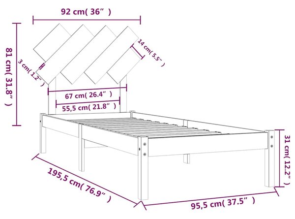 Rám postele bílý 90 x 190 cm Single masivní dřevo 3104834