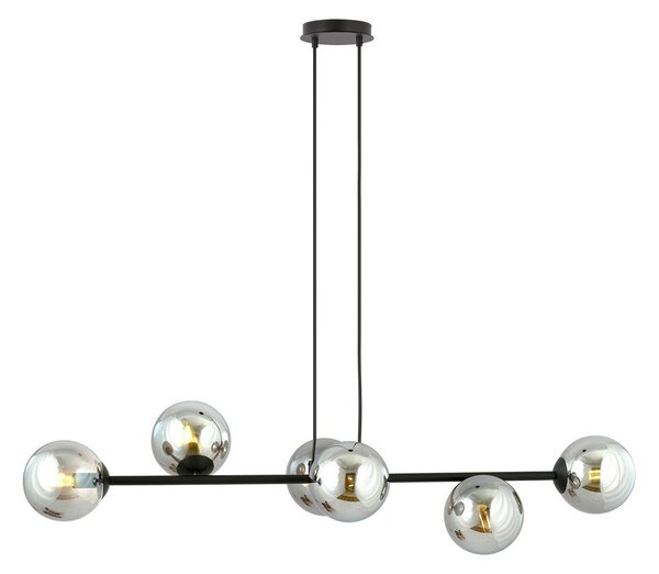 Závěsné svítidlo ROSSI 6 – černé, grafitové sklo, 6× E14, šířka 110 cm