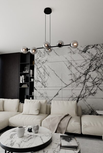 Závěsné svítidlo ROSSI 6 – černé, grafitové sklo, 6× E14, šířka 110 cm
