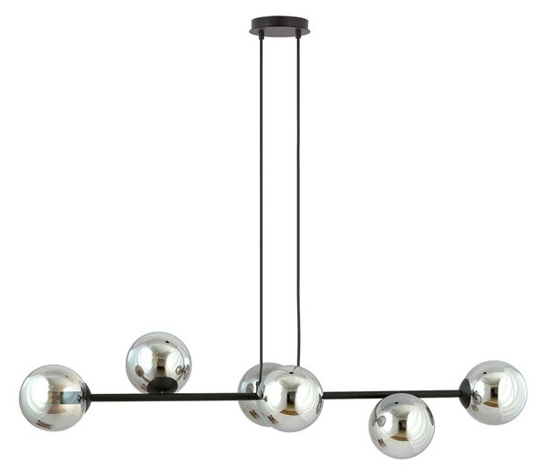 Závěsné svítidlo ROSSI 6 – černé, grafitové sklo, 6× E14, šířka 110 cm