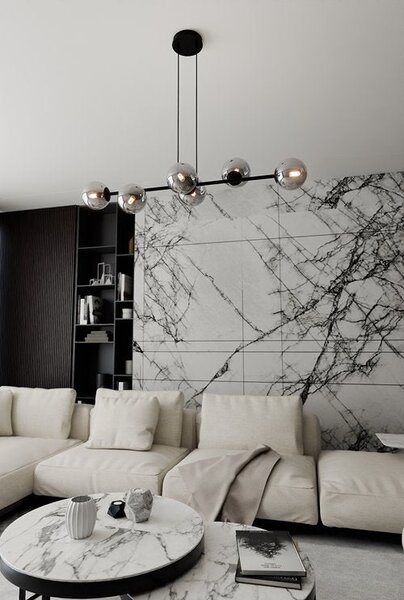 Závěsné svítidlo ROSSI 6 – černé, grafitové sklo, 6× E14, šířka 110 cm