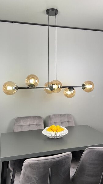 Závěsné svítidlo ROSSI 6 – černé, grafitové sklo, 6× E14, šířka 110 cm