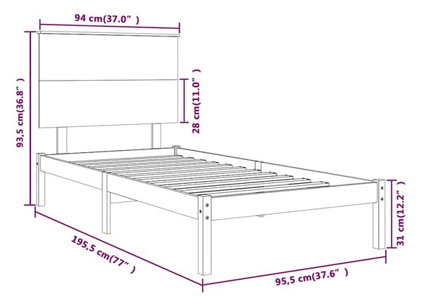 Rám postele bílý masivní dřevo 90 x 190 cm jednolůžko 3104769