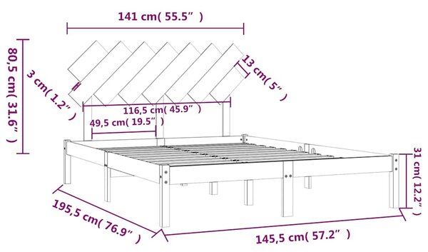 Rám postele bílý 140 x 190 cm masivní dřevo 3104849