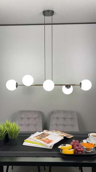 Závěsné svítidlo GRAVITY 6 – černé, grafitové sklo, 6× E14, šířka 110 cm