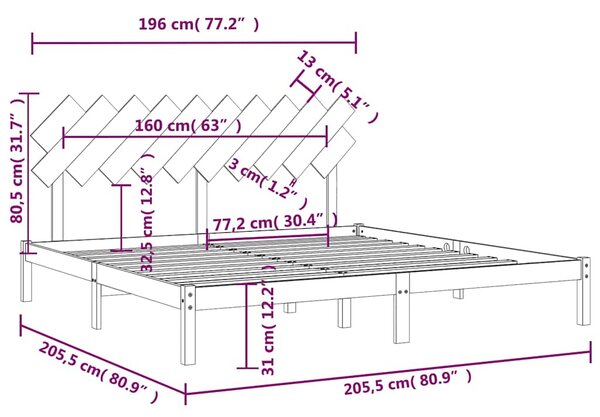 Rám postele černý 200 x 200 cm masivní dřevo 3104892